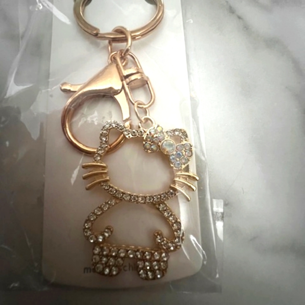 Gold Rhinestone Hello kitty  Keychain